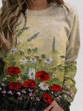Floral Print O-neck Vacation Long Sleeves Sweatshirt