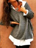 Solid Color V-neck Long Sleeves Vacation Sweater