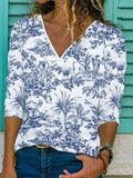 Abstract Print V-neck Casual Long Sleeves Sweatshirt