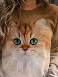 Cute Cat Print Round Neck Long Sleeves Sweatshirt