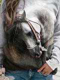 Horse Head Print O-neck Long Sleeves Sweatshirt