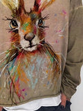 Cute Rabbit Print Crew Neck Long Sleeves Sweatshirt