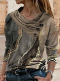 Marbling Print Buttons Casual Long Sleeves Sweatshirt