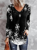 Snowflake Print V-neck Long Sleeves Sweatshirt