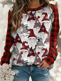 Casual Santa Claus Raglan Sleeve Plaid Crew Neck Sweatshirts