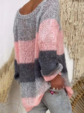 Gray & Pink Colorblock Long Sleeve Casual Sweater