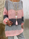 Gray & Pink Colorblock Long Sleeve Casual Sweater