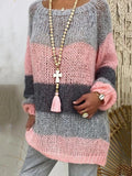 Gray & Pink Colorblock Long Sleeve Casual Sweater