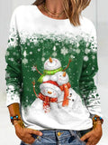 Christmas Snowman Snowflake Print Long Sleeves Sweatshirt