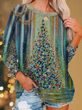 Christmas Tree Print Crew Neck Long Sleeves Sweatshirt