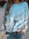 Marbling Print Round Neck Long Sleeves Sweatshirt