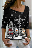 Snowman Print Asymmetrical V-neck Long Sleeves Sweatshirt