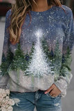 Christmas Tree Print O-neck Long Sleeves Sweatshirt