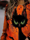 Vintage Cat Print Round Neck Long Sleeves Sweatshirt