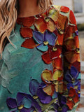 Floral Print Round Neck Long Sleeves Sweatshirt
