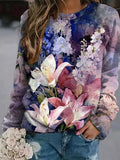 Floral Print Round Neck Long Sleeves Sweatshirt