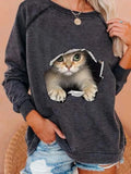 Casual Long Sleeve Round Neck Print Tunic Sweatshirt