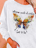 Butterfly Print Round Neck Long Sleeves Sweatshirt