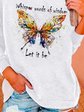 Butterfly Print Round Neck Long Sleeves Sweatshirt