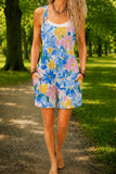 Women’s Blue Yellow Floral Print Casual Cotton Wide Leg Romper