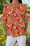 Womens Orange Floral Print Casual Shirt