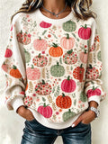 Casual Pumpkin Pattern Crew Neck Long Sleeve Sweatshirt