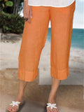 Plus Size Elastic Waist Solid Short Pants