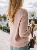 Solid V Neck Bow Sweater