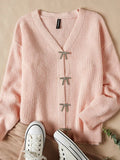 Solid V Neck Bow Sweater
