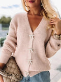 Solid V Neck Bow Sweater