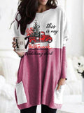 Christmas Truck Alphabet Print Round Neck Sweatshirt