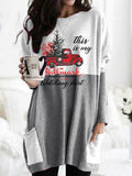 Christmas Truck Alphabet Print Round Neck Sweatshirt
