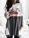 Christmas Truck Alphabet Print Round Neck Sweatshirt