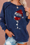 Christmas Wine Glass Print Long Sleeves Sweatshirt