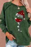 Christmas Wine Glass Print Long Sleeves Sweatshirt