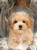 Ombre Dog Print Loose Crew Neck Casual Sweatshirt