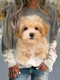 Ombre Dog Print Loose Crew Neck Casual Sweatshirt