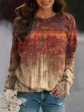 Casual Ethnic Floral Print Loose Pullover Sweatshirt