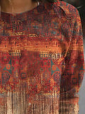 Casual Ethnic Floral Print Loose Pullover Sweatshirt