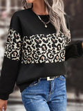 Casual Crew Neck Leopard Print Sweatshirt