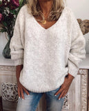 Solid Color V-neck Long Sleeves Casual Sweater