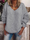 Solid Color V-neck Long Sleeves Casual Sweater