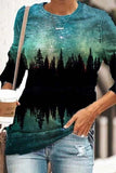 Landscape Print Round Neck Long Sleeves Sweatshirt