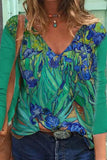 Irises Print V-neck Long Sleeves Sweatshirt