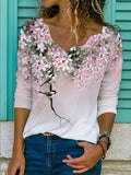 Floral Print V-neck Long Sleeves Sweatshirt
